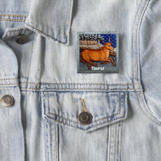 Badge Carré 5 Cm Symbole Taurus Zodiac Bull fête d'anniversaire (En situation)