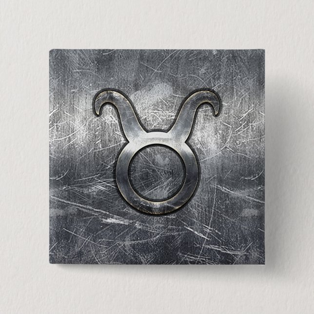 Badge Carré 5 Cm Symbole Taurus Zodiac Grunge Argent Style déstress (Devant)