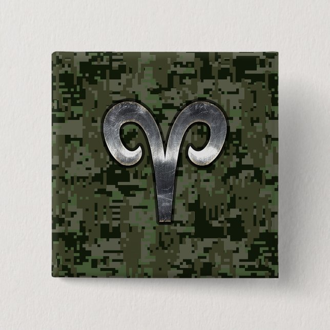 Badge Carré 5 Cm SYMBOLE Zodiaque Aries Camouflage numérique Woodla (Devant)