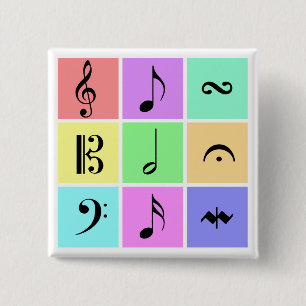 Badge Carré 5 Cm symboles de musique pastel