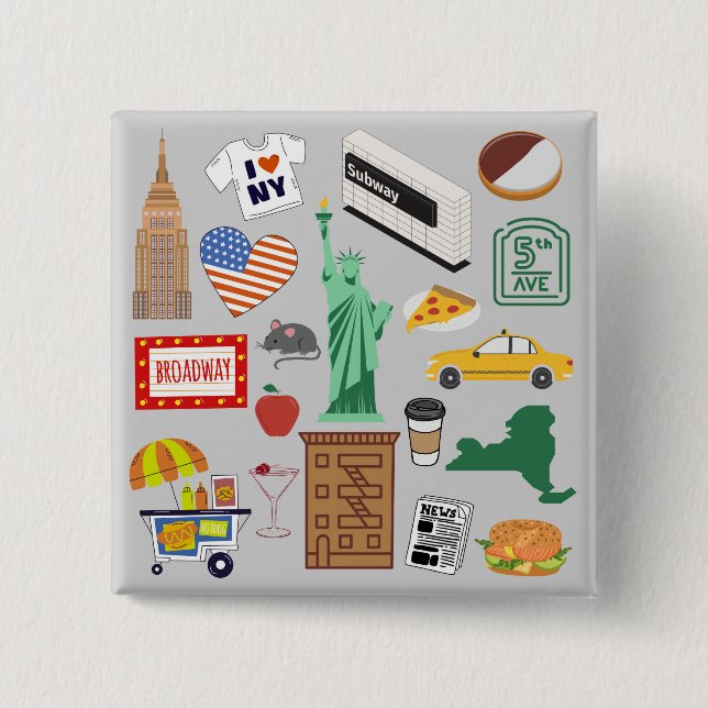 Badge Carré 5 Cm Symboles de New York (Devant)