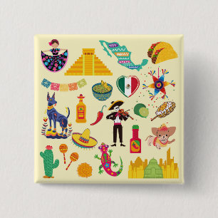 Badge Carré 5 Cm Symboles du Mexique