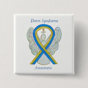 Badge Carré 5 Cm Syndrome de Down Ange Sensibilisation Ruban Pins p