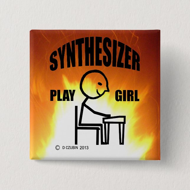 Badge Carré 5 Cm Synthétiseur Play Girl (Devant)