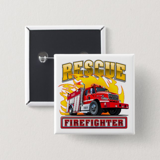 Badge Carré 5 Cm T-shirt Camion-feu (Devant & derrière)