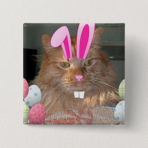 Badge Carré 5 Cm Tabby à Kitty Chat de Pâques