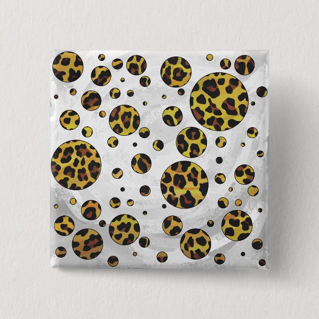 Badge Carré 5 Cm Taches Jaunes et Marron Léopard (Devant)