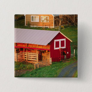 Badge Carré 5 Cm Tâches matinales à la ferme. USA, Vermont,