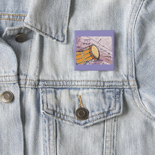 Badge Carré 5 Cm Tambour traditionnel Bongo avec notes musicales