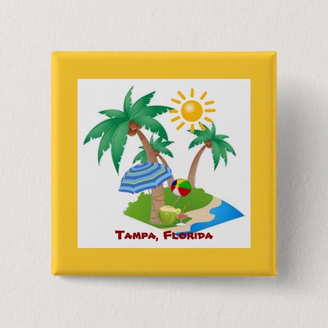 Badge Carré 5 Cm Tampa, Floride, palmiers et soleil (Devant)