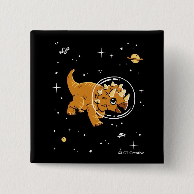 Badge Carré 5 Cm Tan Triceratops Dinos Dans L'Espace (Devant)
