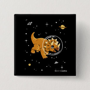 Badge Carré 5 Cm Tan Triceratops Dinos Dans L'Espace