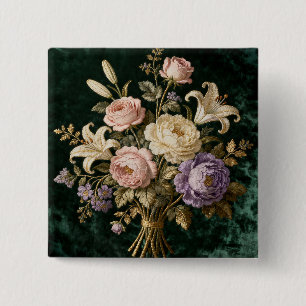 Badge Carré 5 Cm Tapisserie de bouquet de roses de style antique