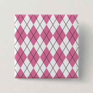 Badge Carré 5 Cm Tartan des années 70 rose