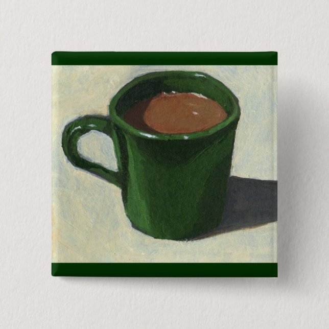 BADGE CARRÉ 5 CM TASSE DE CAFÉ VERTE : PEINTURE IMPRESSIONNISTE (Devant)