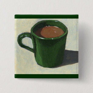 BADGE CARRÉ 5 CM TASSE DE CAFÉ VERTE : PEINTURE IMPRESSIONNISTE