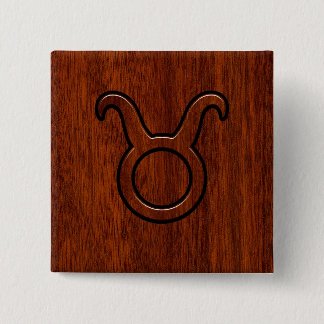 Badge Carré 5 Cm Taurus Zodiac Connexion en style acajou (Devant)