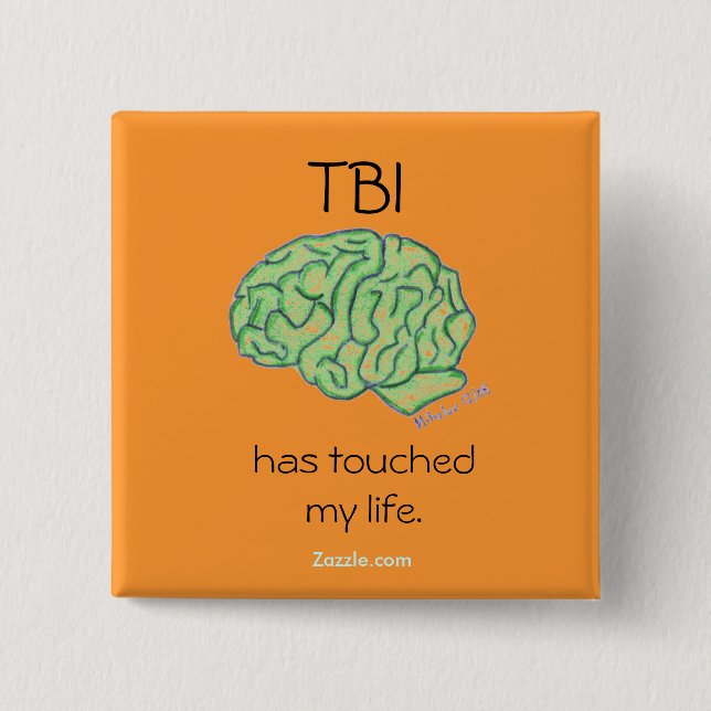 Badge Carré 5 Cm "TBI bouton a touché ma vie" (Devant)