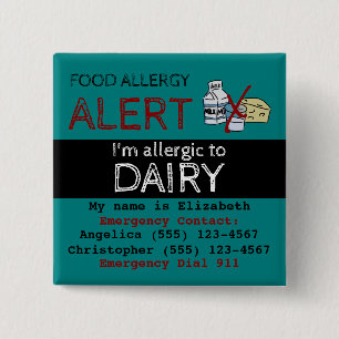 Badge Carré 5 Cm Teal Dairy Food Allergy Alert Label