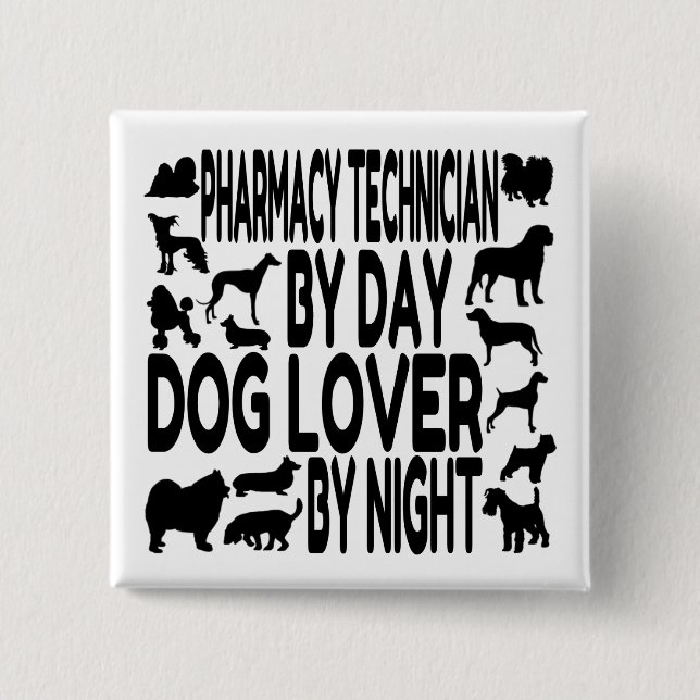 Badge Carré 5 Cm Technicien Amoureux des chiens en pharmacie (Devant)
