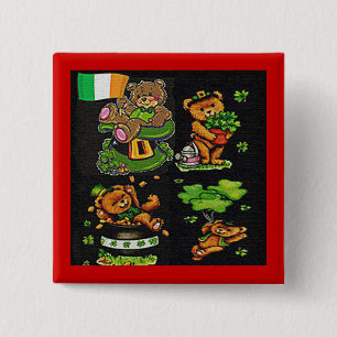Badge Carré 5 Cm Teddy Bear Collection St. Patrick's Day