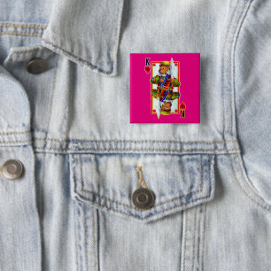 Badge Carré 5 Cm Teddy Ours Roi des Coeurs Épingle