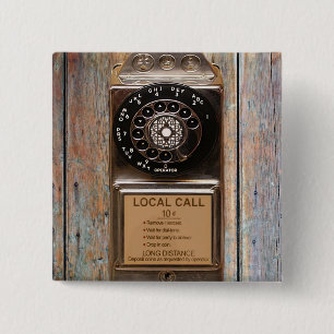 Badge Carré 5 Cm Téléphone antique rotatif payant rude