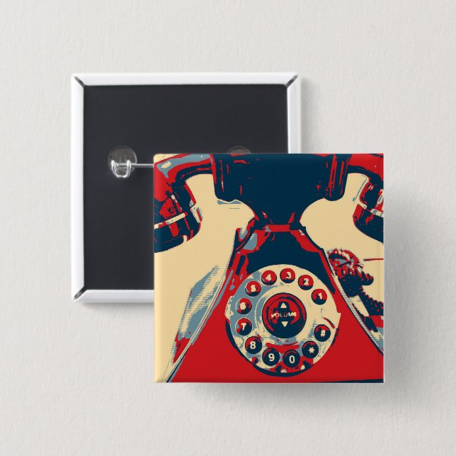 Badge Carré 5 Cm Téléphone rétro (Devant & derrière)