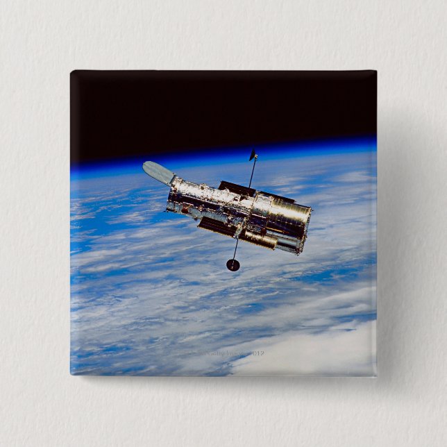 Badge Carré 5 Cm Télescope spatial Hubble (Devant)
