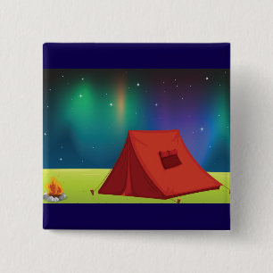 Badge Carré 5 Cm Tente de camping sous les lumières du Nord vibrant