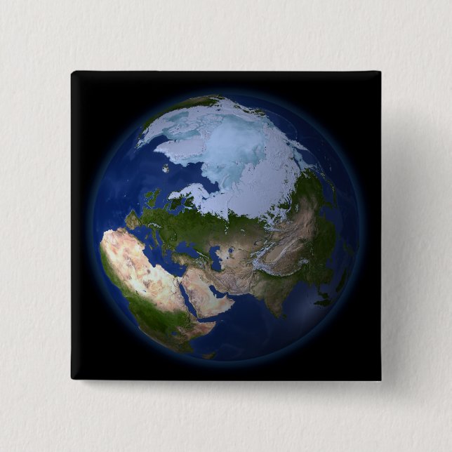 Badge Carré 5 Cm Terre entière montrant la région arctique (Devant)
