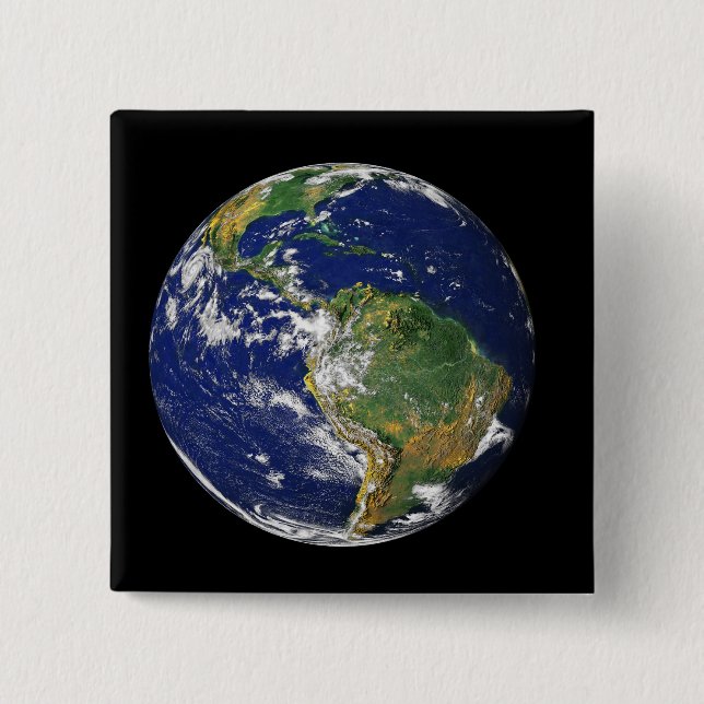 Badge Carré 5 Cm Terre entière montrant l'Amérique du Sud (Devant)