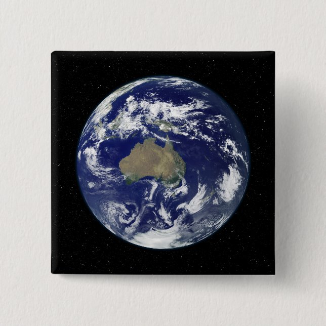 Badge Carré 5 Cm Terre entièrement éclairée centrée sur l'Australie (Devant)