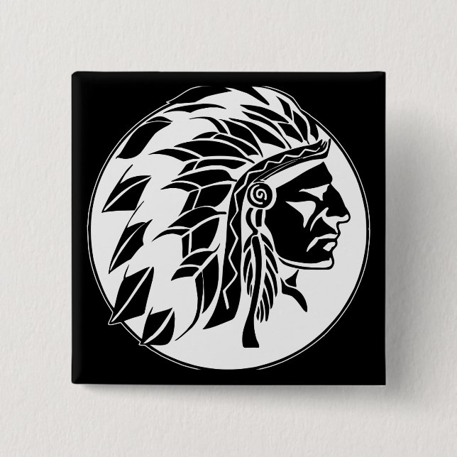Badge Carré 5 Cm Tête de chef indien (Devant)