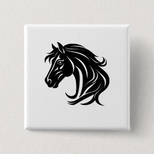 Badge Carré 5 Cm Tête de magnifique cheval noir