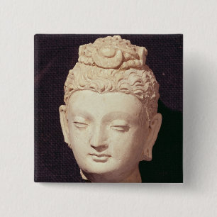 Badge Carré 5 Cm Tête d'un Bouddha, style Greco-Bouddhiste