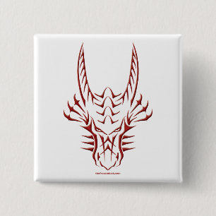 Badge Carré 5 Cm Tête rouge tribale de dragon