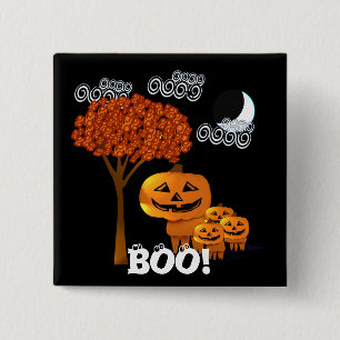 Badge Carré 5 Cm TÊTES DE CITROUILLE D'HALLOWEEN Bouton