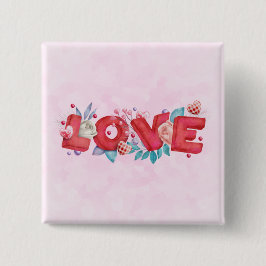 Badge Carré 5 Cm Texte d'amour rouge en lettres bloc gras Aquarelle