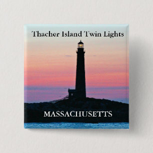 Badge Carré 5 Cm Thacher Island Twin Lights, Bouton Massachusetts