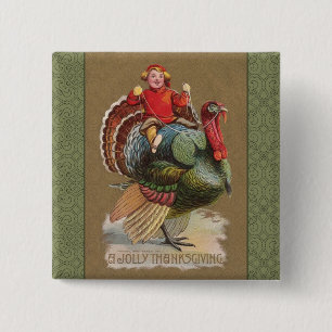 Badge Carré 5 Cm Thanksgiving Turquie Drôle salutations Vintages
