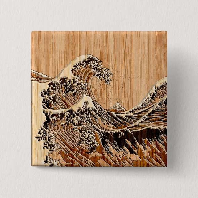 Badge Carré 5 Cm The Great Hokusai Wave Bamboo (Devant)