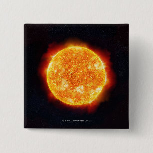 Badge Carré 5 Cm The Sun montrant les éruptions chromosphériques