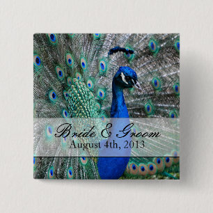 Badge Carré 5 Cm Thème 1 de mariage de paon