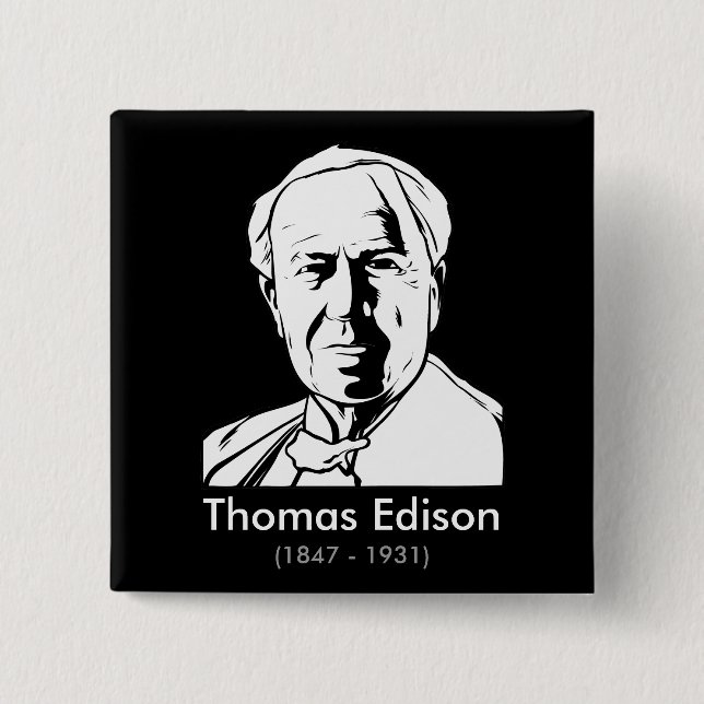 Badge Carré 5 Cm Thomas Edison - vrai génie (Devant)