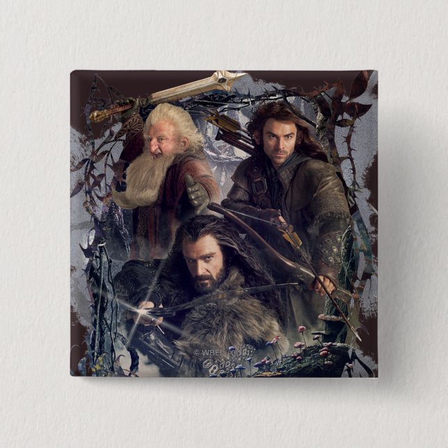 Badge Carré 5 Cm Thorin, Kili et Balin Graphique (Devant)