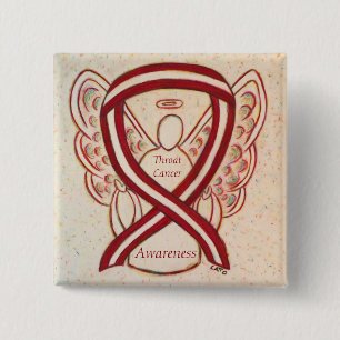 Badge Carré 5 Cm ThroCancer Sensibilisation Ruban Rayures Angel Pin