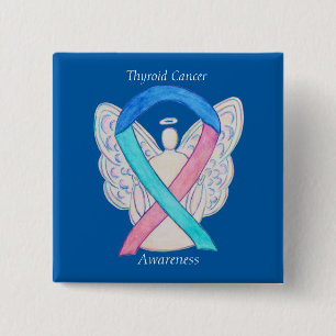 Badge Carré 5 Cm Thyroid Cancer Angel Awareness Ribbon Pins