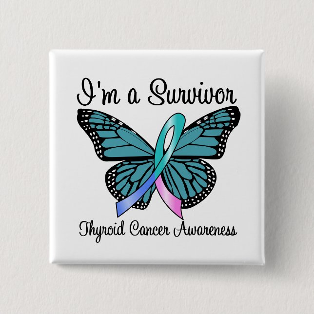 Badge Carré 5 Cm Thyroid Cancer Je suis un Survivant (Devant)