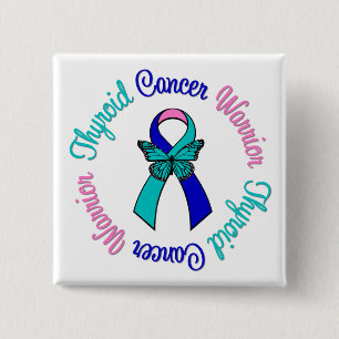 Badge Carré 5 Cm Thyroid Cancer Warrior Butterfly